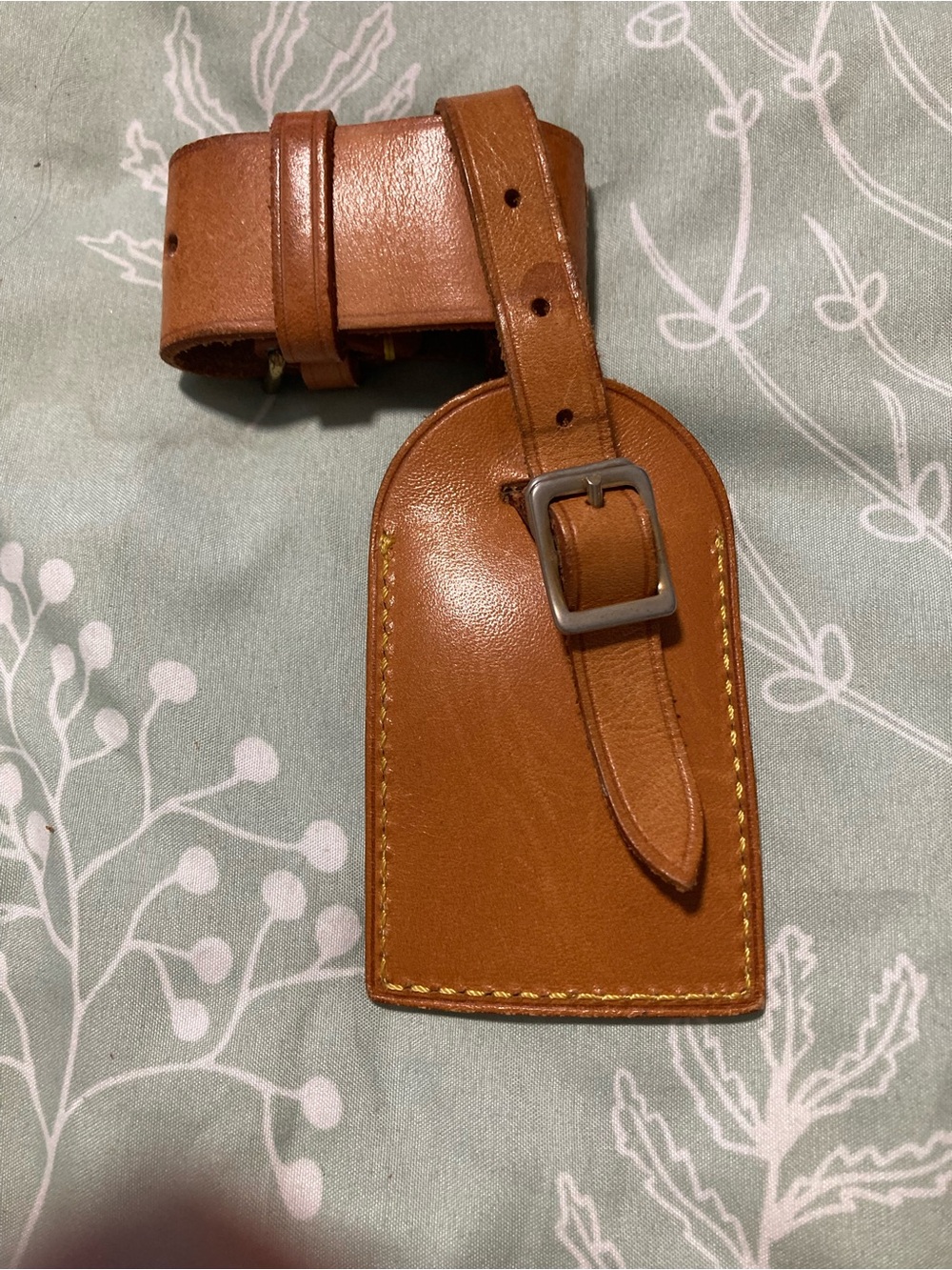 Louis Vuitton Brown Leather Luggage Tag with Buckle Strap